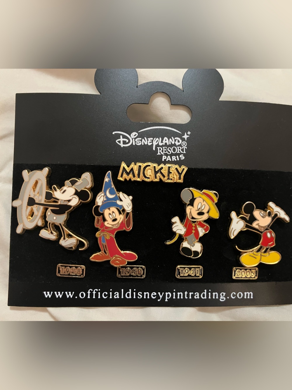 Disney Mickey Mouse Enamel Pin Set – Red, Blue, Yellow, Black, Gold